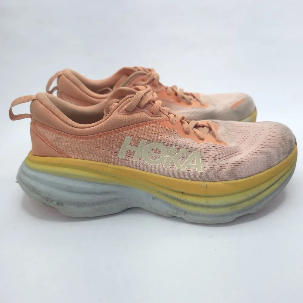 Hoka Bondi 8 Running Shoes Athletic Women 8.5B Coral Peach Parfait 1127952 SCPP